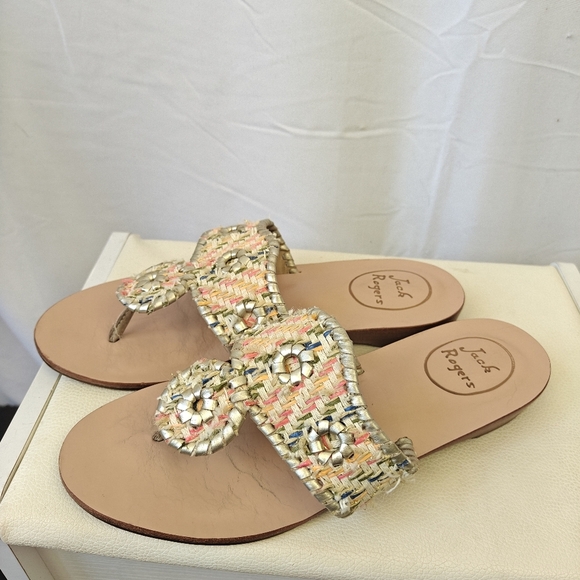 Jack Rogers Gold Colorful Woven Heeled Sandals Size 7 Women's - Picture 1 of 13